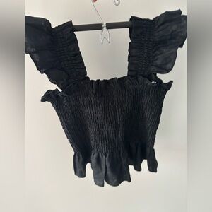 HILLHOUSE XS Smocked Ruffle Strap Top